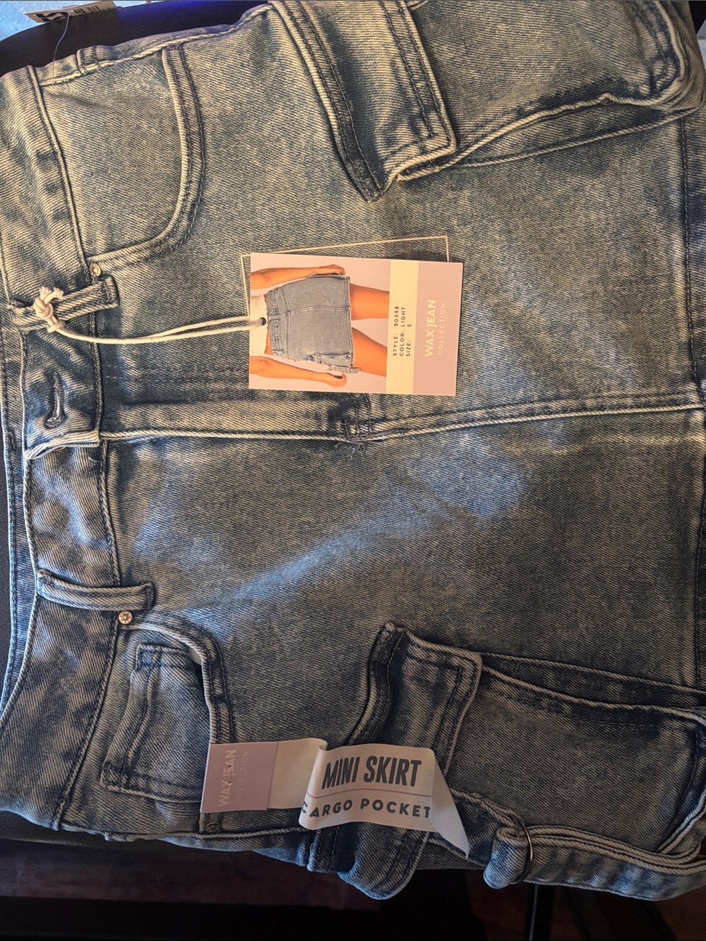 Wax Jean Light Blue Denim Mini Skirt with Cargo Pocket
